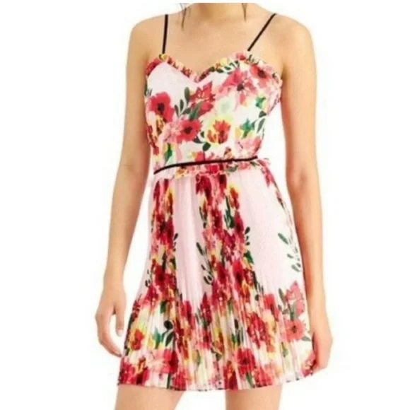 foxiedox | Dresses | Foxie Dox Floral Pleated Mini Dress Pink Aline Dress  Perfect For Summer | Poshmark